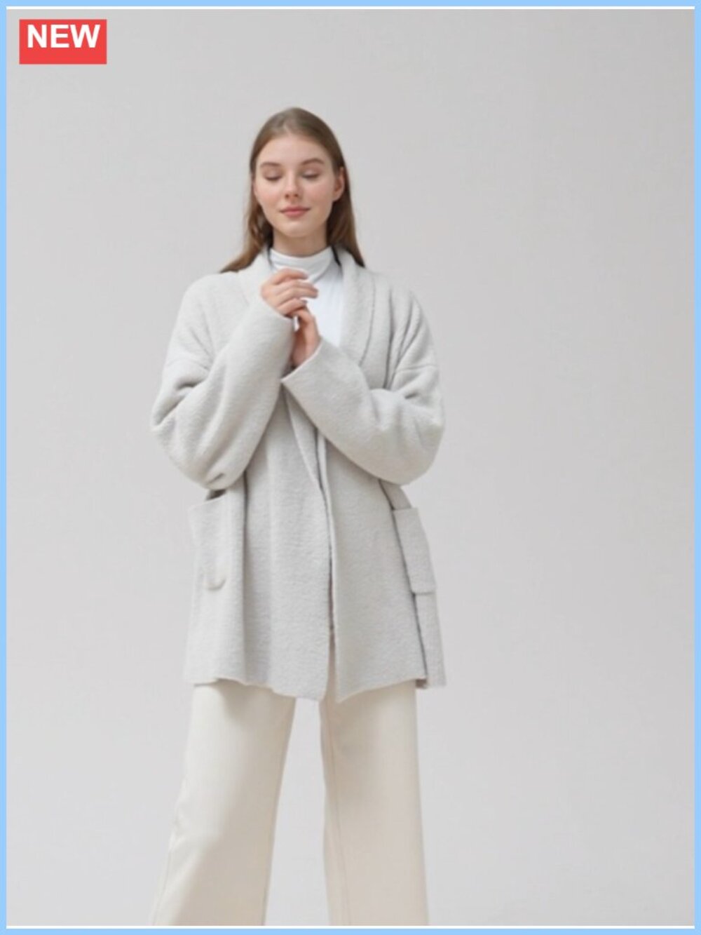 Oversized Ribbed Knit Open Front Cardigan with Pockets - Picture 6 of 6